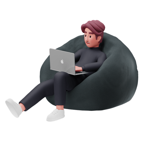 man seating on beanbag and work on laptop
